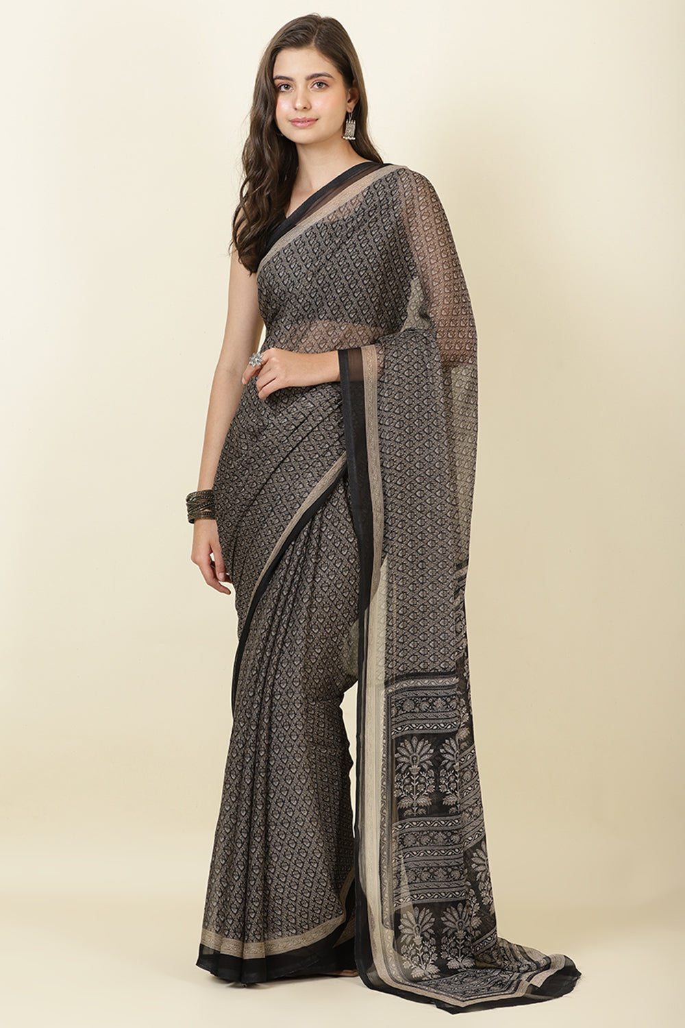 Black Georgette Printed Saree