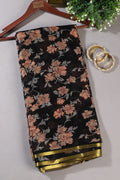 Black Zari Border & Floral Printed Chiffon Saree