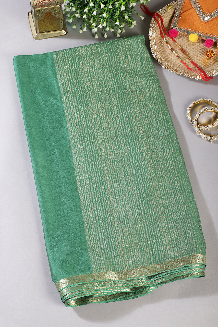 Sea Green Chiffon Zari Border Saree