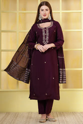 Dark Scarlet Silk Cut-Dana And Pearl Embroidered Suits