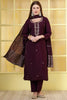 Dark Scarlet Silk Cut-Dana And Pearl Embroidered Suits