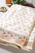Cream Color Silk Resham & Zari Woven Saree