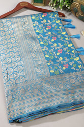 Blue Silk Zari & Resham Woven Saree