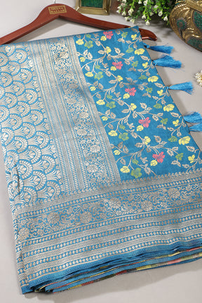 Blue Silk Zari & Resham Woven Saree