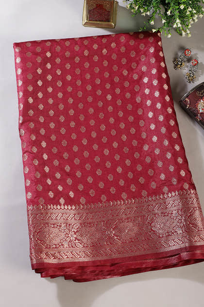 Maroon Cotton Silk Zari Woven Saree