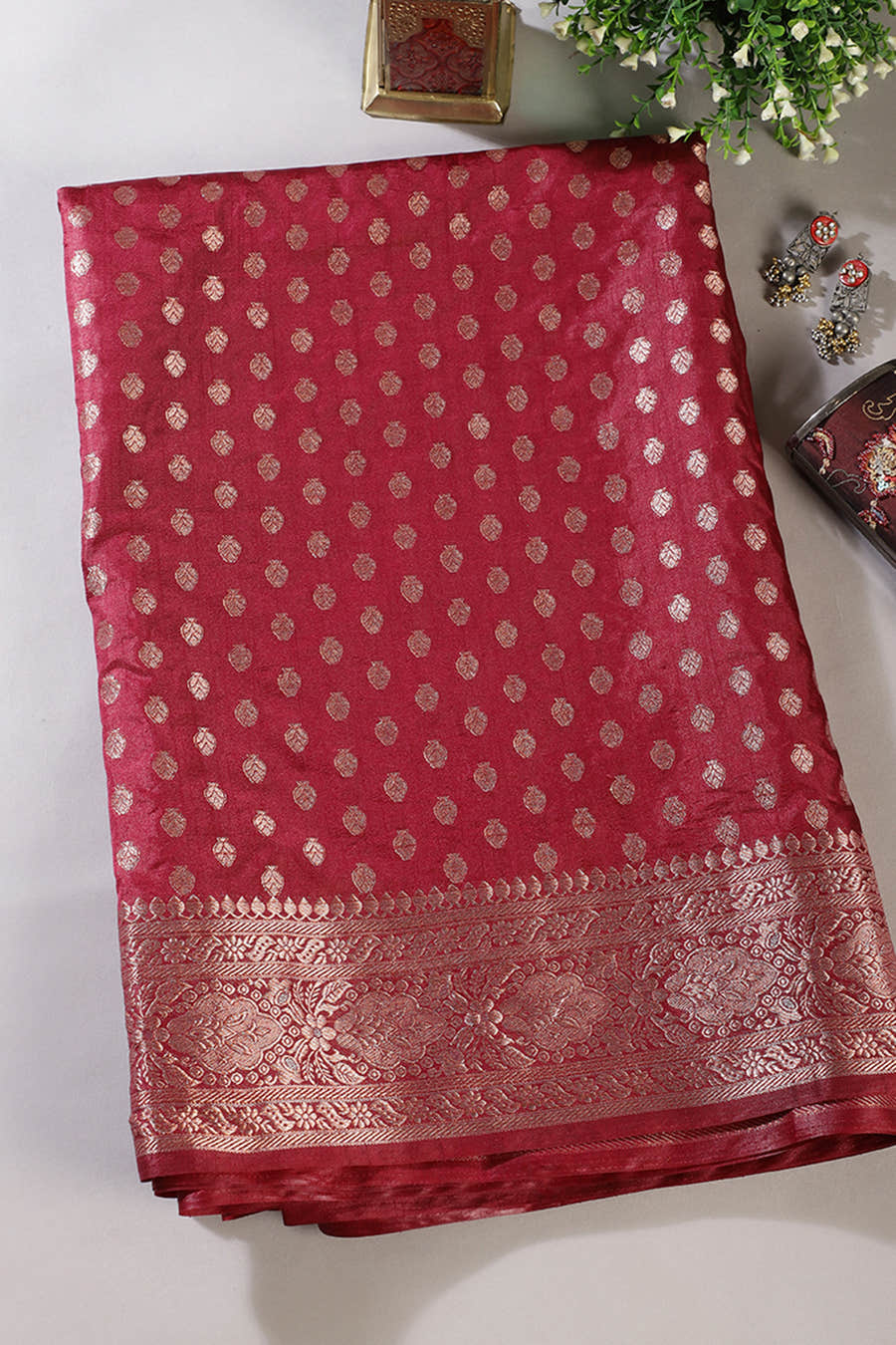 Maroon Cotton Silk Zari Woven Saree