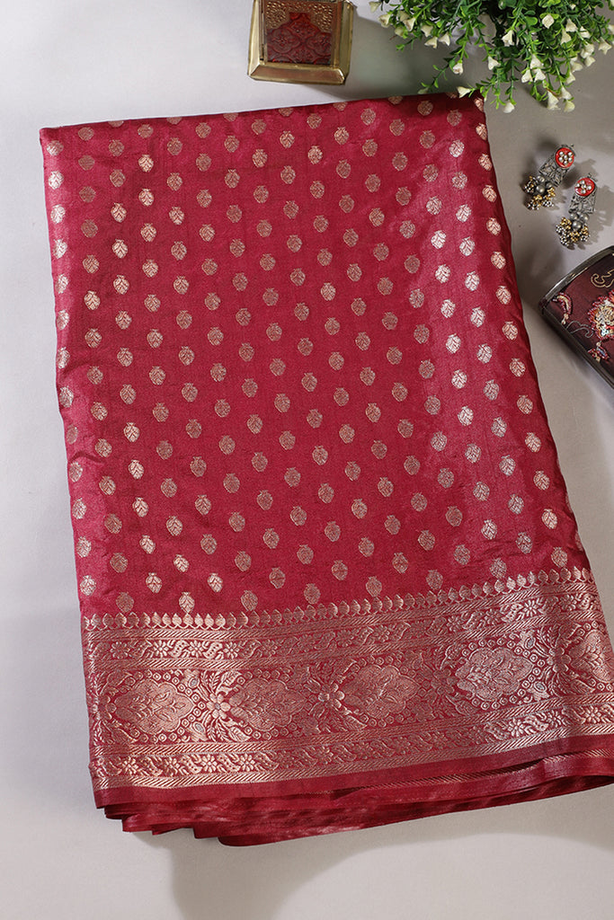 Maroon Cotton Silk Zari Woven Saree