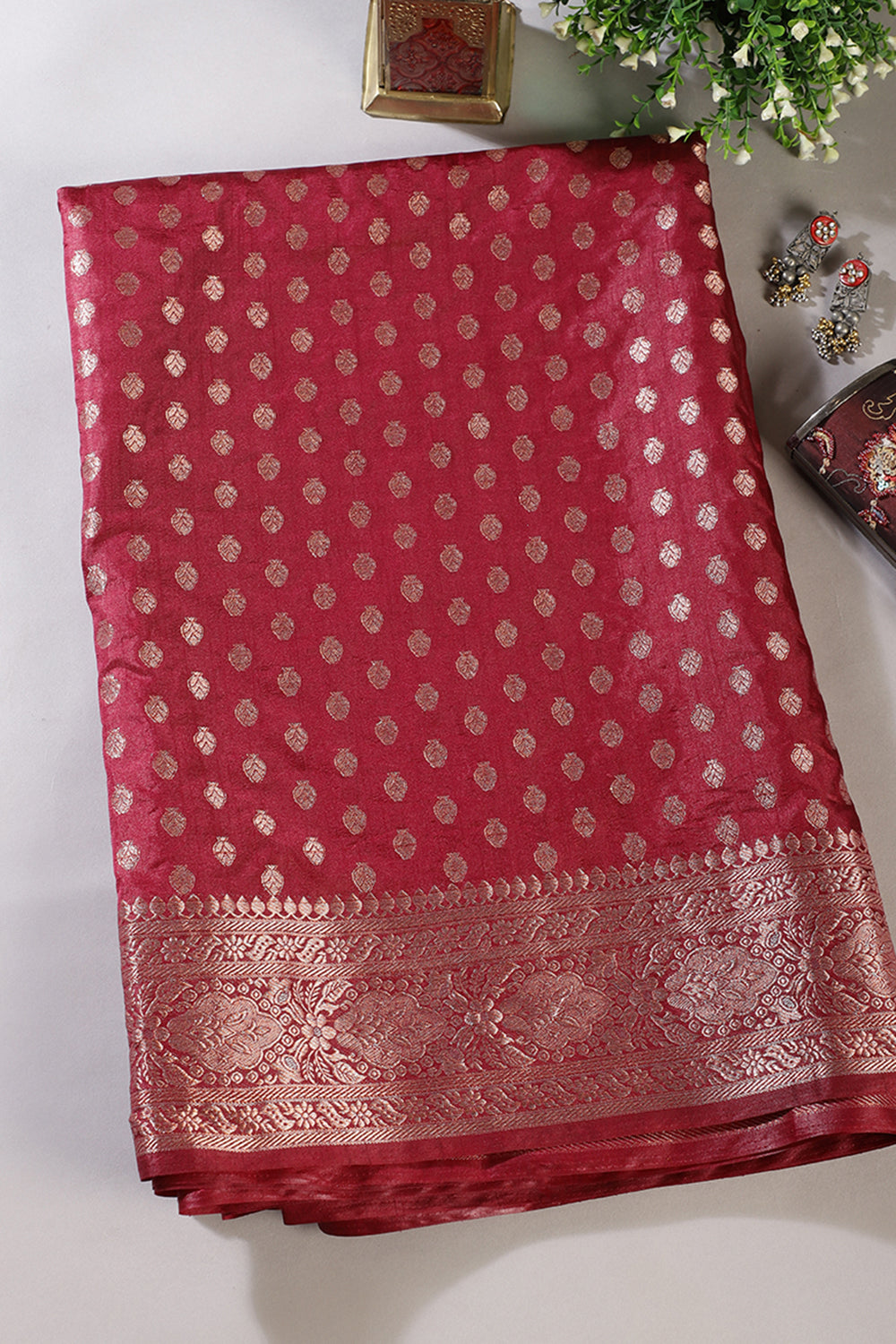 Maroon Cotton Silk Zari Woven Saree