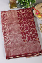Dark Scarlet Floral Zaal Woven Silk Banarasi Saree