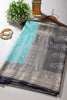 Turquoise & Navy Dual Toned Soft Silk Zari Woven Saree