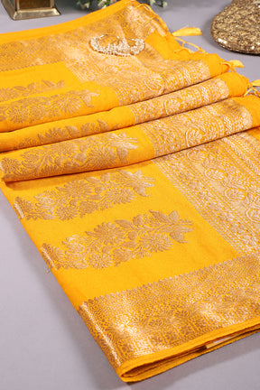Yellow Colour Cotton Silk Zari Woven Saree