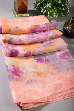 Pink Color Floral Printed Chiffon Saree