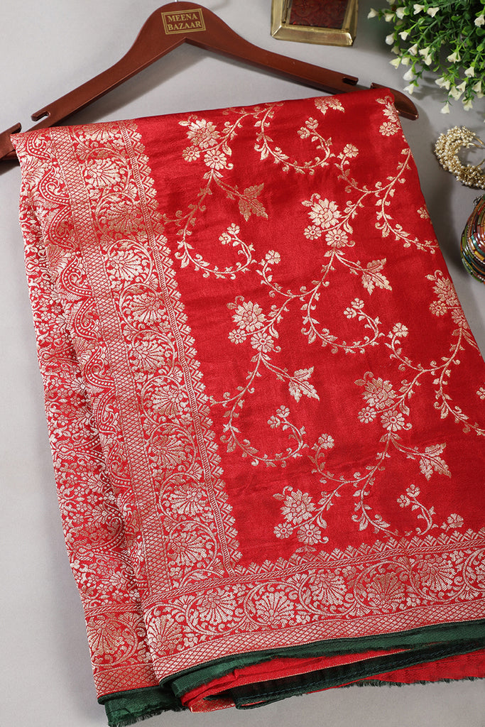 Red Banarasi Silk Zari Floral Zaal Woven Saree