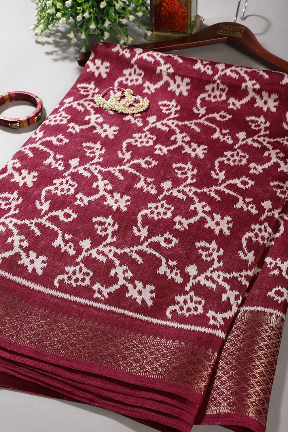 Wine Color Cotton Silk Printed Saree