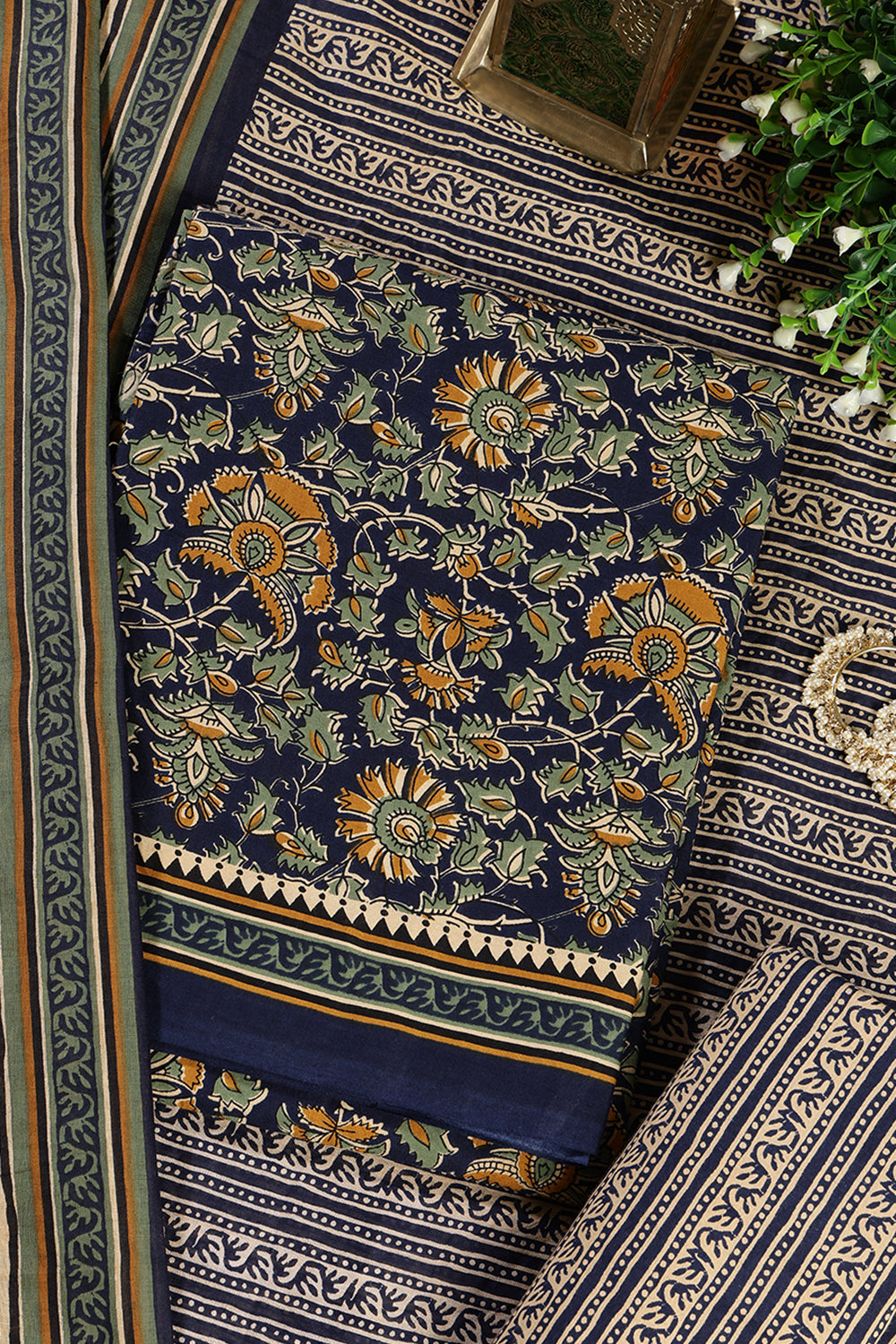 Navy Cambric Cotton Unstitched Suit Material