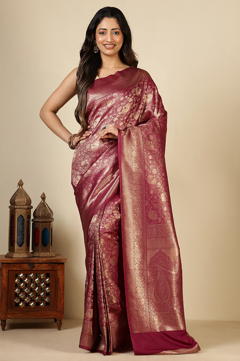 Dark Scarlet South Silk Woven Saree