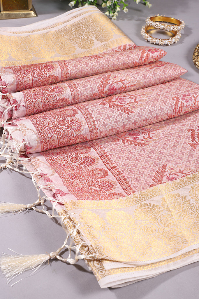 Cream Color Tussar Woven Silk Saree