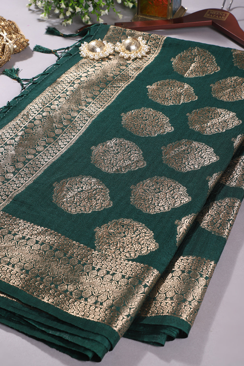 Bottle Green Colour Cotton Silk Zari Woven Saree