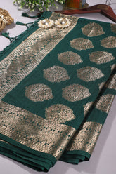Bottle Green Colour Cotton Silk Zari Woven Saree