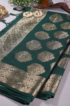 Bottle Green Colour Cotton Silk Zari Woven Saree