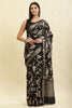 Black Cotton Silk Floral Printed & Zari Border Saree