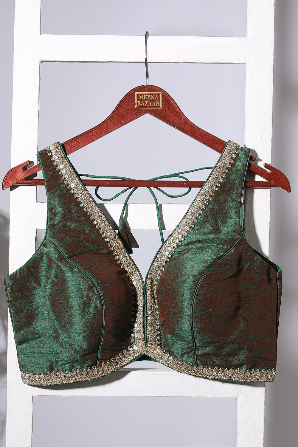Green & Maroon Dual-Tone Tussar Silk Zari And Sequins Embroidered Readymade Blouse