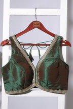 Green & Maroon Dual-Tone Tussar Silk Zari And Sequins Embroidered Readymade Blouse