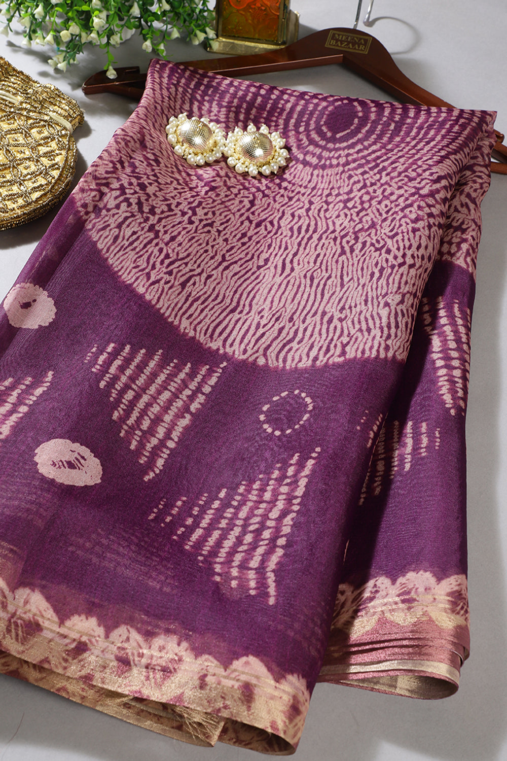Purple Organza Silk Printed Saree