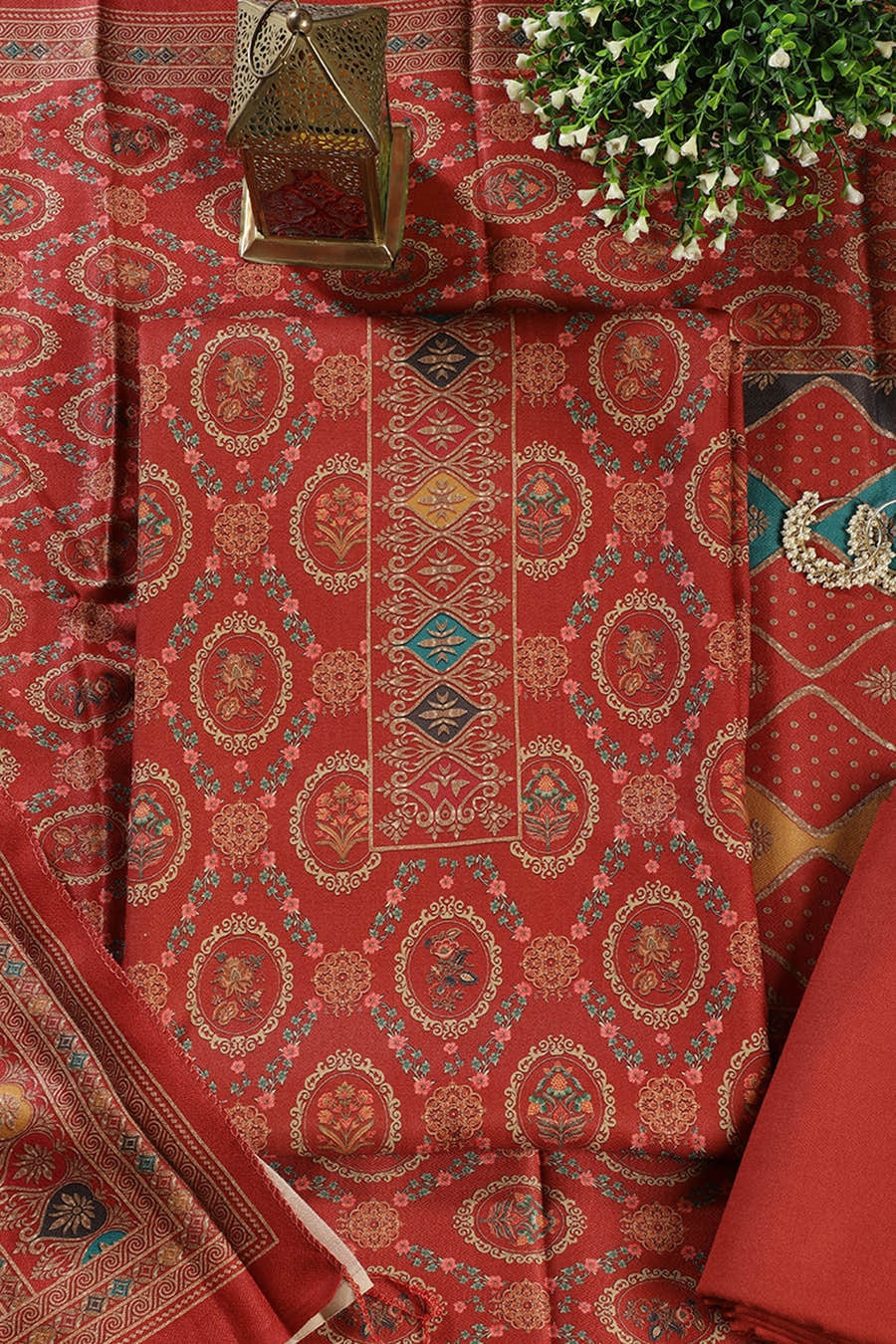 Rust Pashmina Digital Printed Unstitched Suit Material