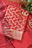 Red Chanderi Silk Resham And Zari Woven Unstitched Suit Material
