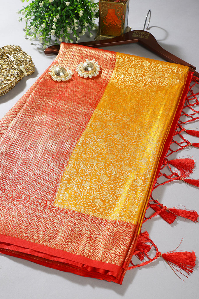 Mustard Floral Zari Woven Sarees