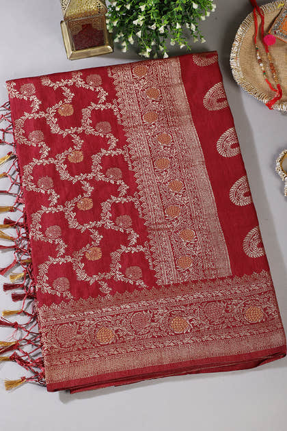 Maroon Silk Floral Zaal Woven Banarasi Saree