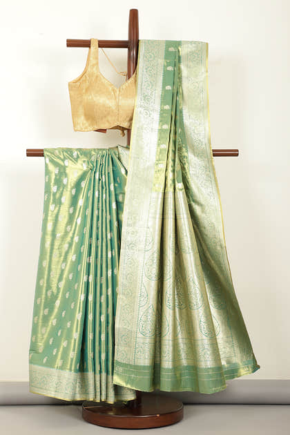 Teal & Gold Dual Toned Silk Woven Saree
