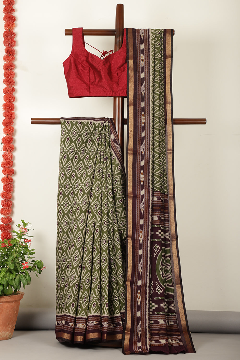Green Ikkat Printed Cotton Saree