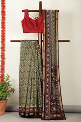 Green Ikkat Printed Cotton Saree