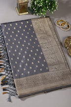 Grey Silk Zari Buta Woven Saree
