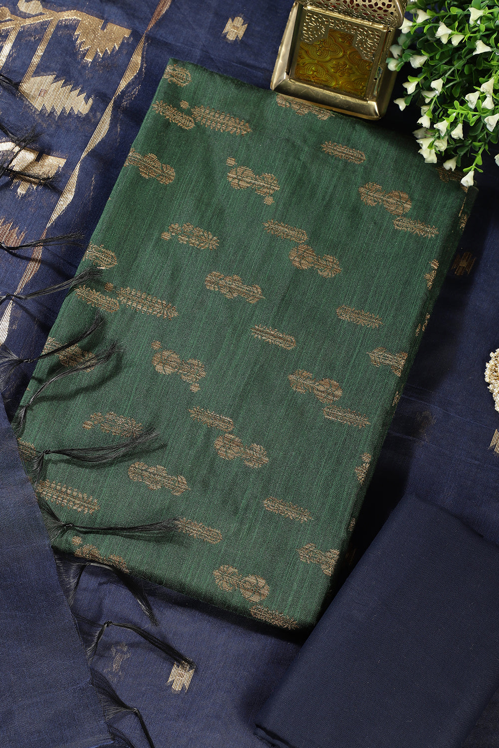 Green Chanderi Silk Woven Unstitched Suit