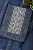 Navy Cotton Silk Printed and Neck Embroidered Unstitched Suit