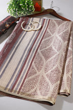 Beige & Brown Tussar Silk Printed Saree