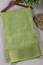 Green Printed & Woven Cotton Silk Saree