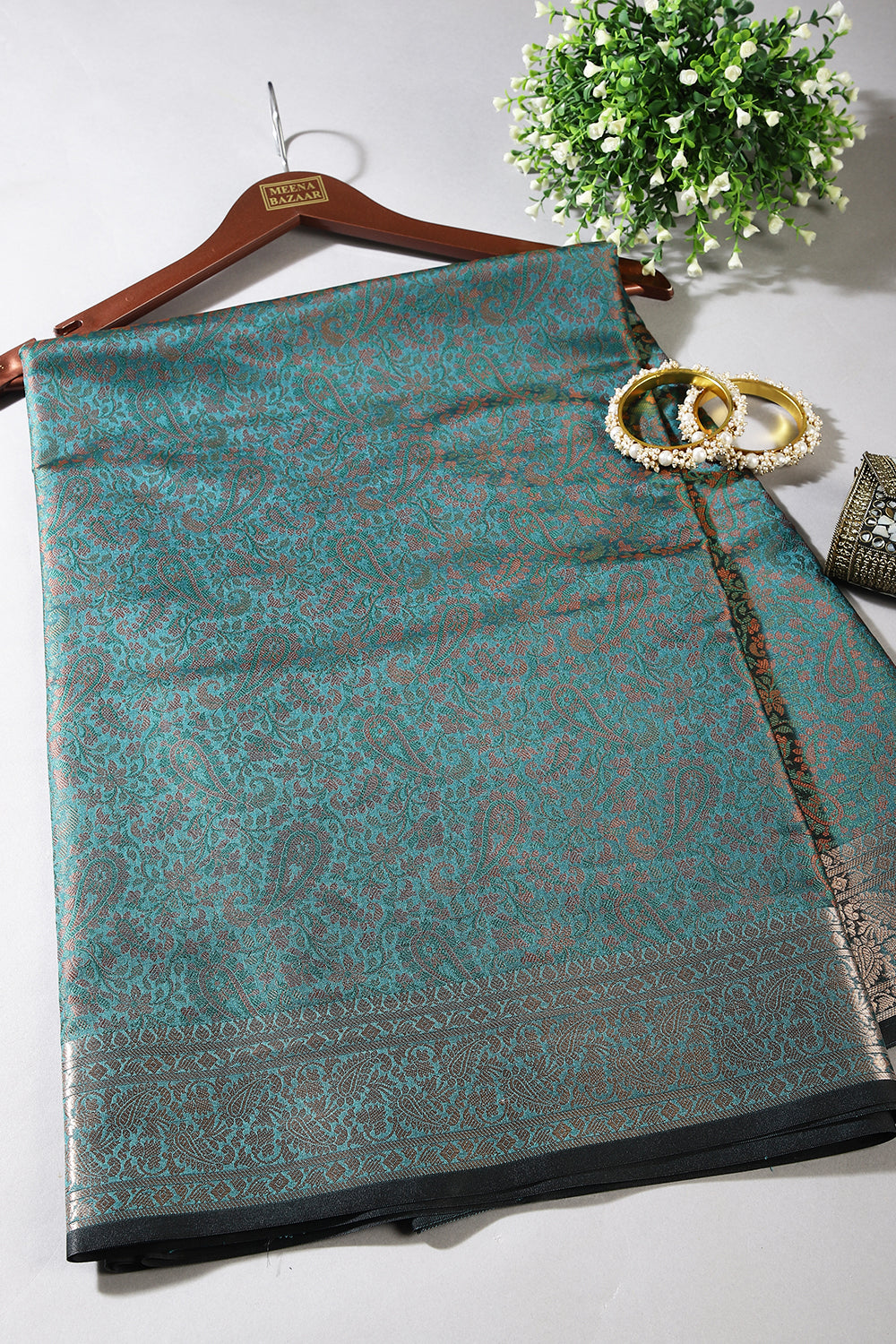 Teal Green Colour Silk Resham & Zari Woven Saree