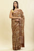 Brown Floral Printed & Zari Border Cotton Silk Saree