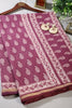 Light Plum Color Cotton Hand-Block Style Printed Saree