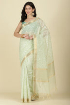 Pista Green Kota Cotton Floral Resham Woven Saree