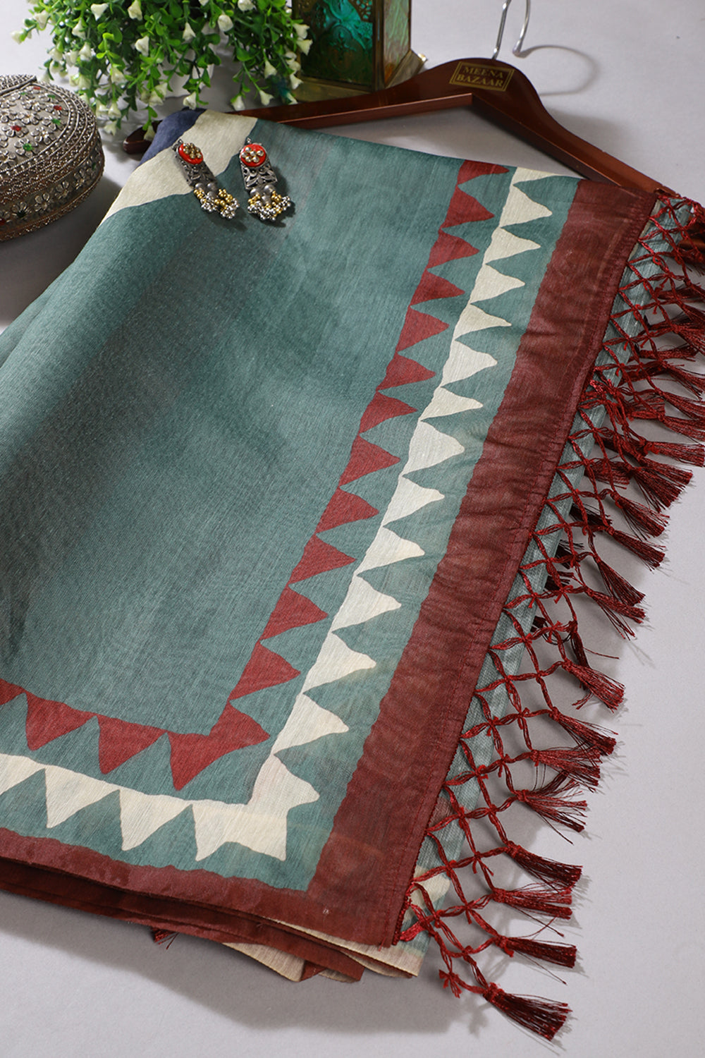 Green Organza Cotton Printed Saree