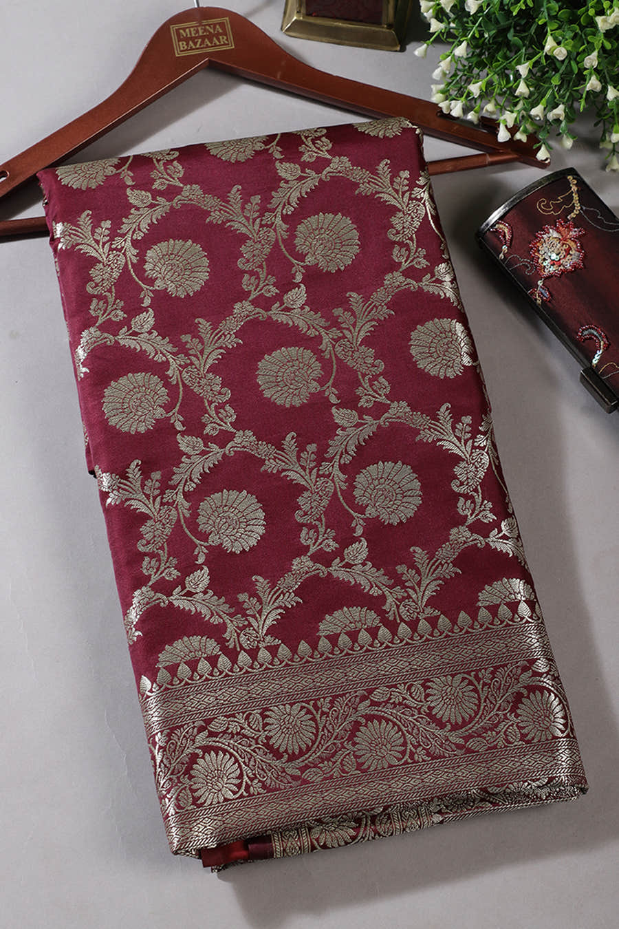 Dark Scarlet Zari Woven Banarasi Silk Saree