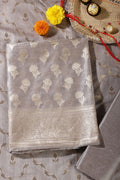 Fawn Color Silk Zari Woven Unstitched Suit Material