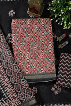 Maroon Cotton Ajrakh Block Print Unstitched Suit Material