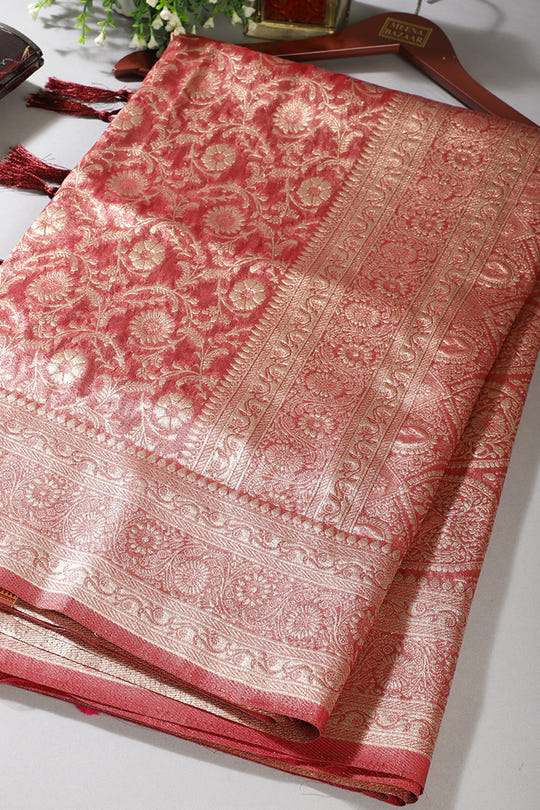 Maroon Tissue Silk Banarasi Woven Saree