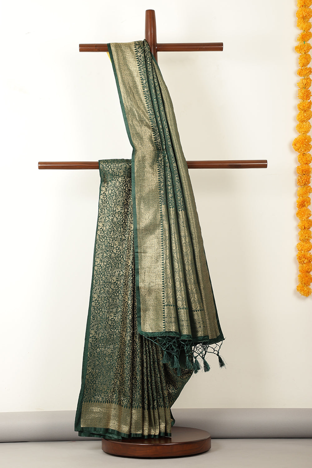 Bottle Green Zari Woven Soft Silk Saree